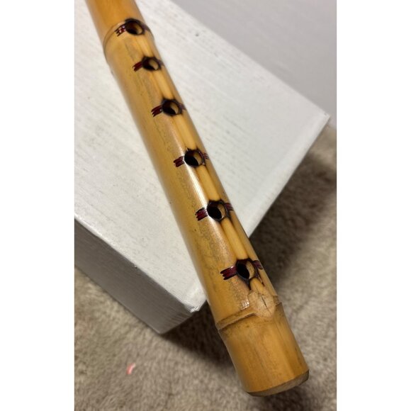 Bamboo Flute With Toucan Design & Six Finger Holes 13.5" Handcrafted - Picture 2 of 10